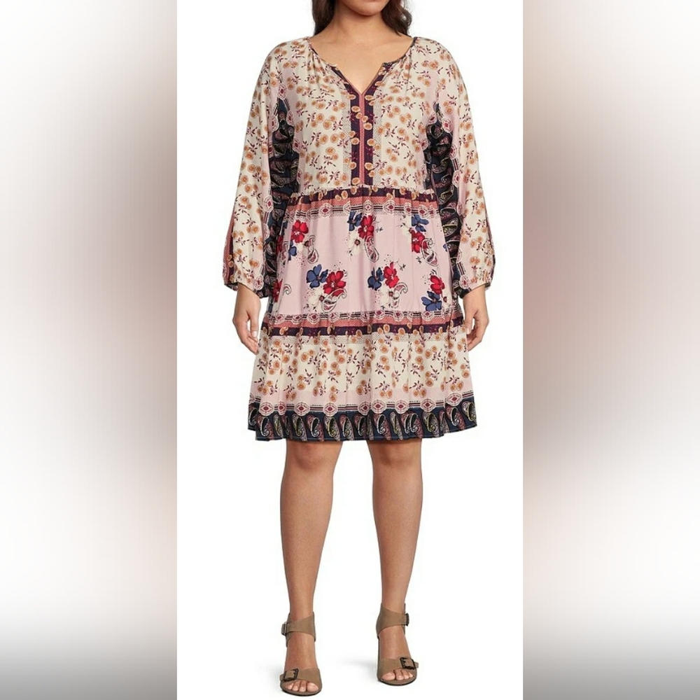 Nurture by Westbound 3/4 Sleeve Pintuck Short Plus Size Dress